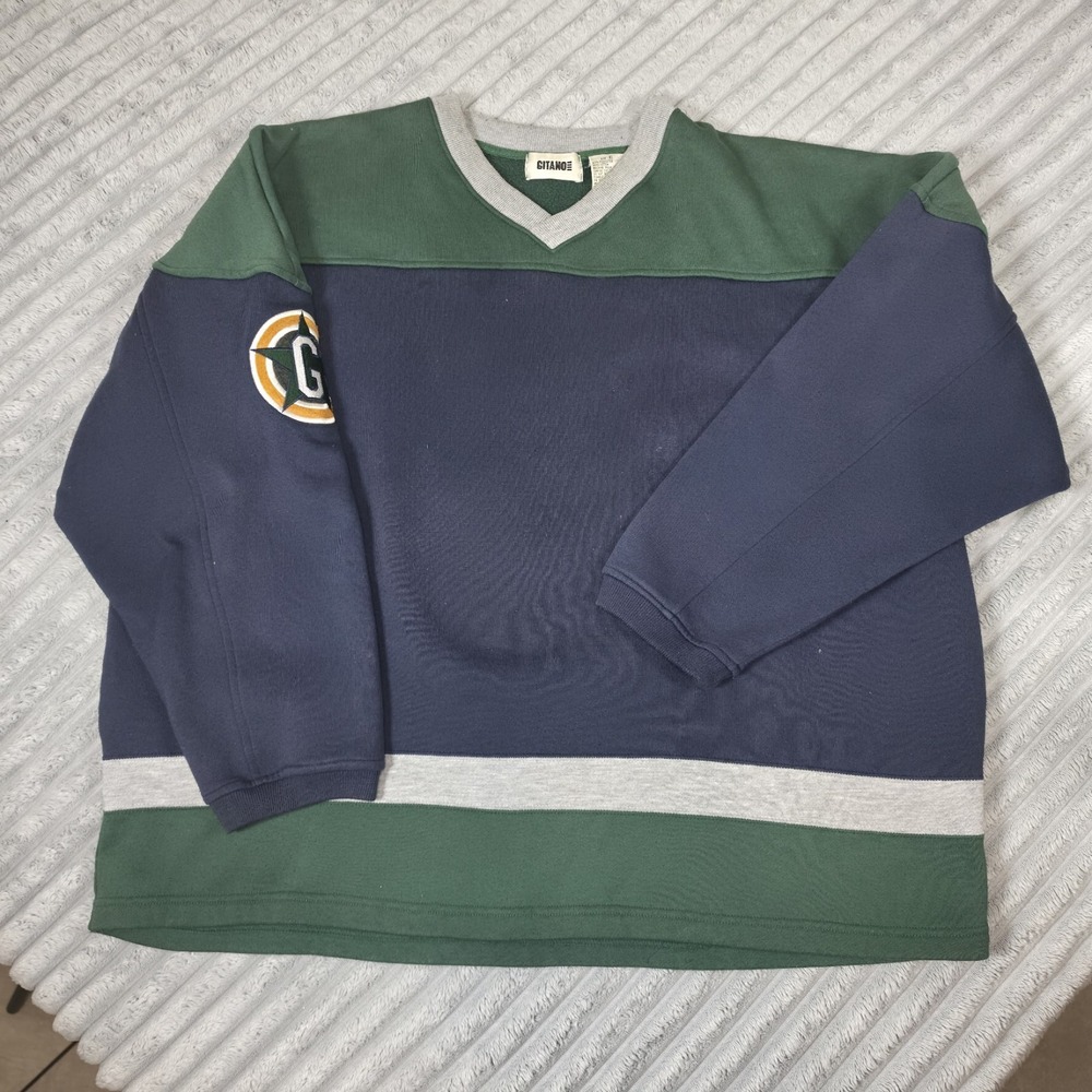 Vintage 80's Gitano Sweatshirt High Neck Green Colorblock Mens XLarge